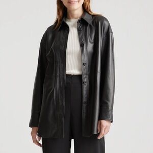 Black Faux Leather Button-Front Jacket